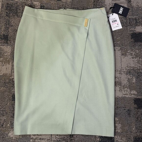 DKNY NWT Womens Asymmetrical Pencil Skirt sz 10 Rose Garden Green Office Career - Picture 5 of 12